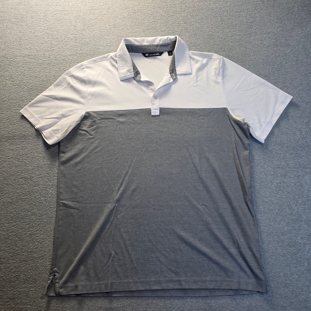 TravisMathew Golf Polo Shirt Mens XL White Gray Colorblock Performance Casual
